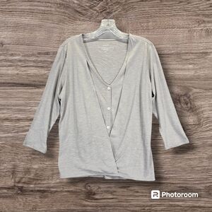 Pure Jill Cotton Cross-Front Top  Wrap Button Up 3/4 Sleeve Stretch Soft